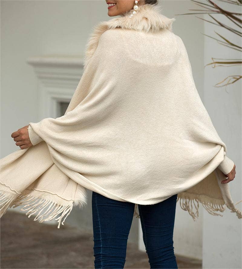 Winter tassel cape faux fur collar shawl 7 colors - Image 6