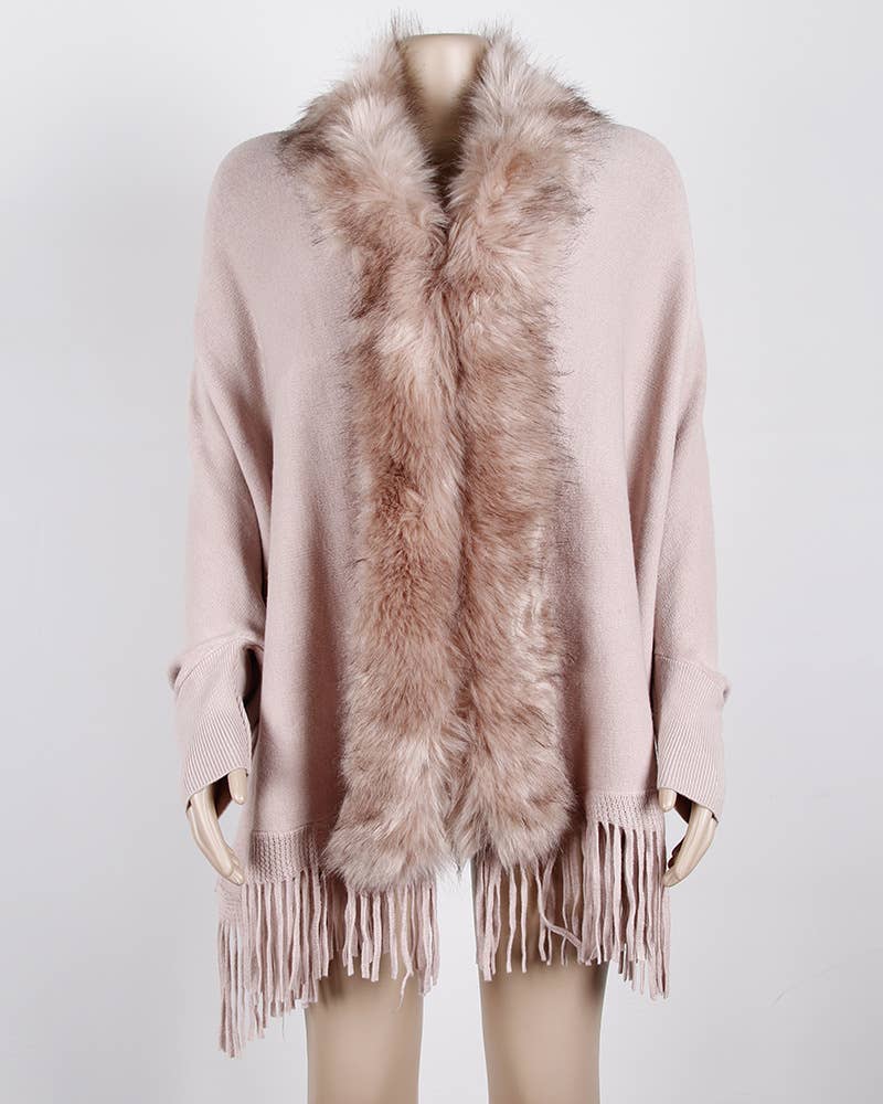 Winter tassel cape faux fur collar shawl 7 colors - Image 7