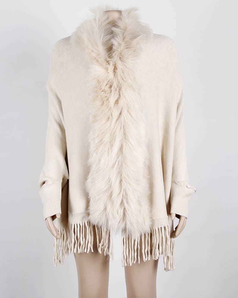 Winter tassel cape faux fur collar shawl 7 colors - Image 8
