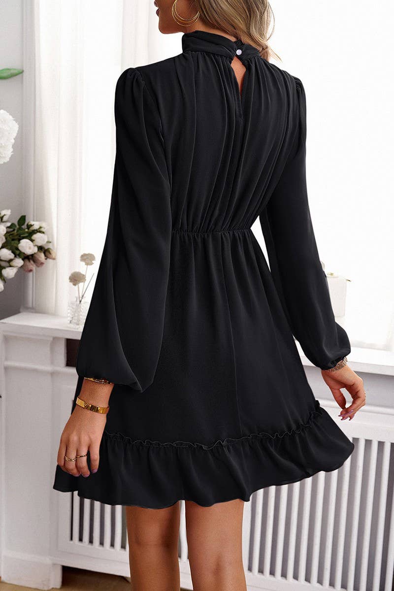 WOMEN HIGH NECK LONG SLEEVED PLEATED FALL DRESS_CWDSD1687 - Image 8