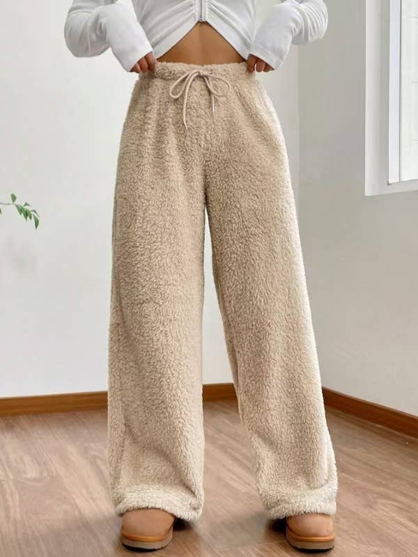 Women Wide Leg Pants Casual Winter Warm Lounge Wear