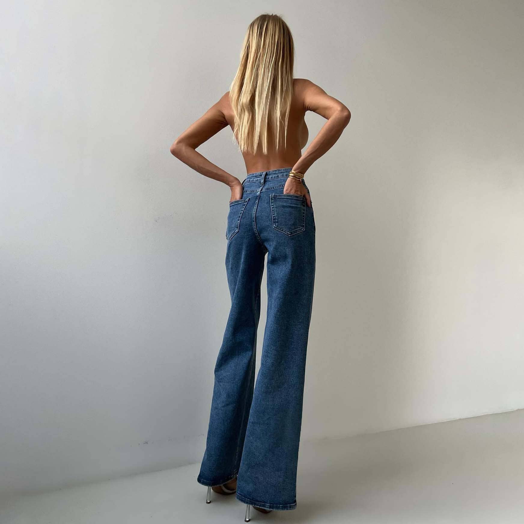 Women's diamond chain jeans, straight leg high waist trouser - Image 6