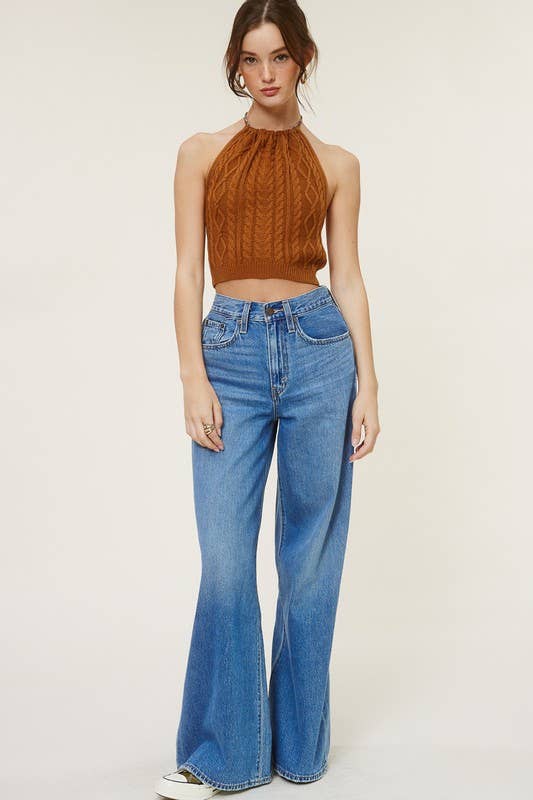 Womens Knit Halter Neck Tie Tank Top - Image 8