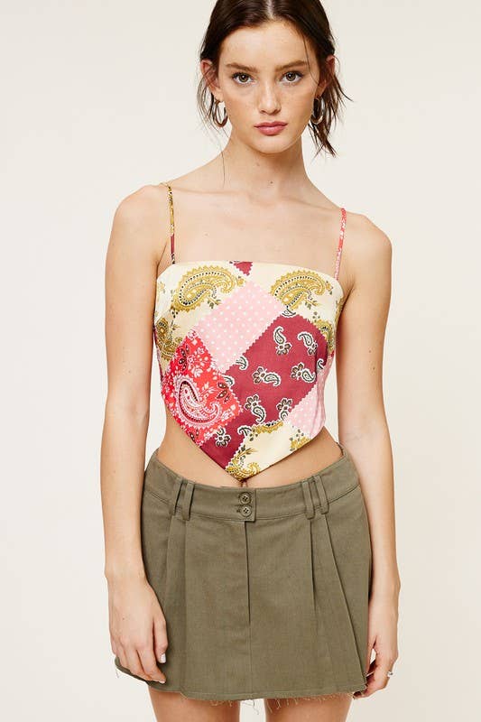 Womens Paisley Patch Print Bandana Tank Top with Back Tie - Image 10