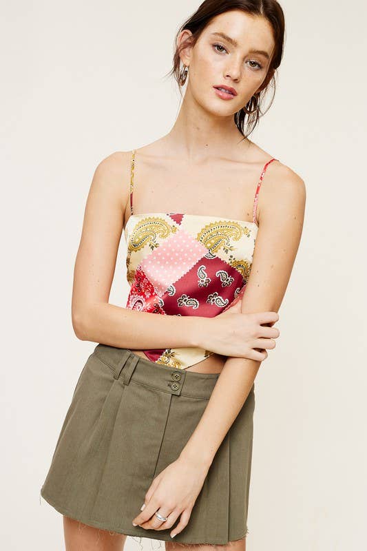 Womens Paisley Patch Print Bandana Tank Top with Back Tie - Image 13
