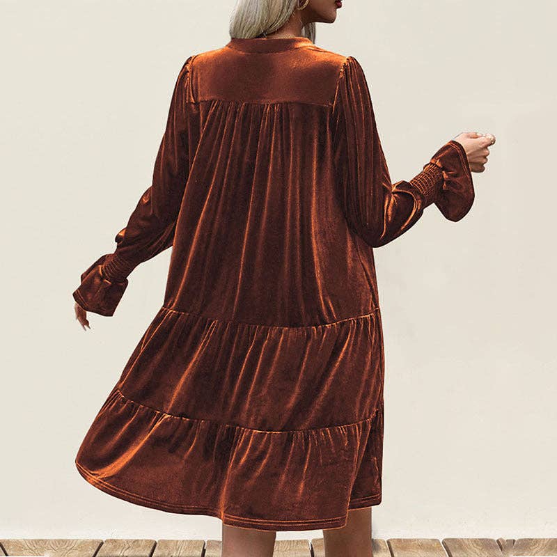 Women's V-Neck Long Sleeve Velvet Dress - Image 6
