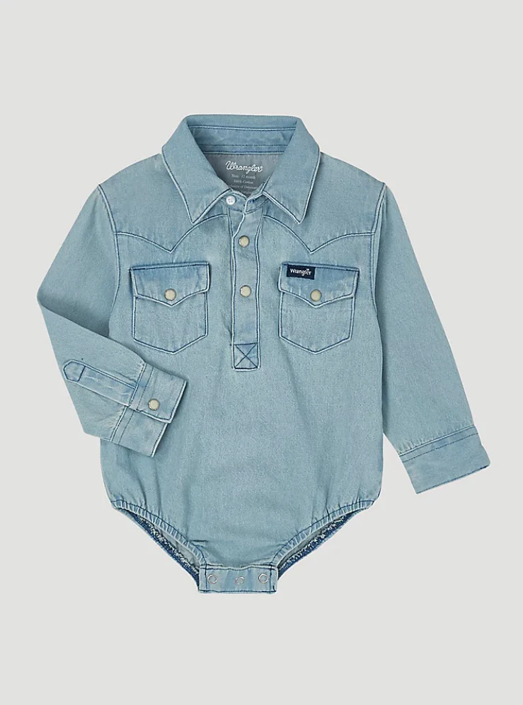Wrangler All Around Baby Denim Long Sleeve Western Onesie Style PQ1371D