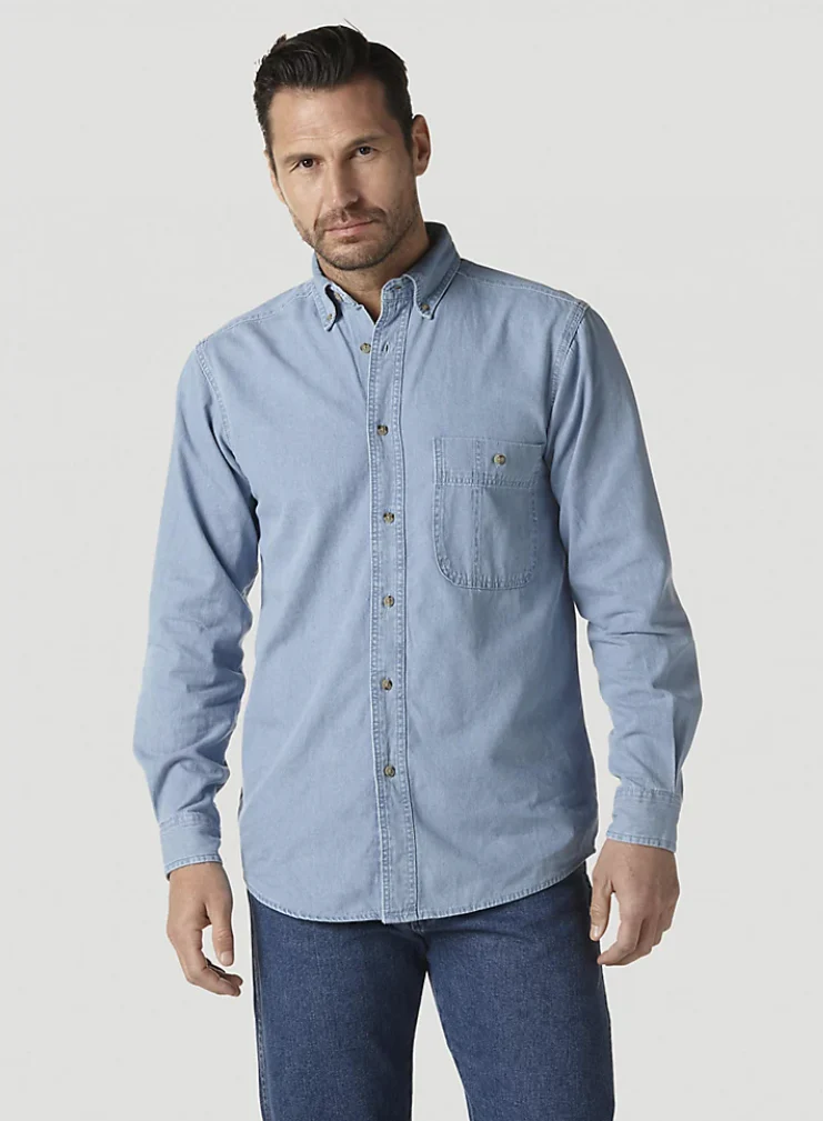 WRANGLER RUGGED WEAR DENIM BASIC SHIRT IN STONEWASH STYLE RAL08DM - Image 3
