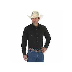WRANGLER WESTERN SNAP SHIRT LONG SLEEVE SOLID BROADCLOTH IN BLACK STYLE 71105BK - Image 4