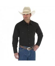 WRANGLER WESTERN SNAP SHIRT LONG SLEEVE SOLID BROADCLOTH IN BLACK STYLE 71105BK - Image 6
