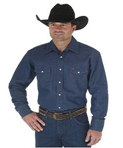 WRANGLER COWBOY CUT FIRM FINISH LONG SLEEVE WESTERN SNAP SOLID WORK SHIRT IN BLUE STYLE MS70119 - Image 4