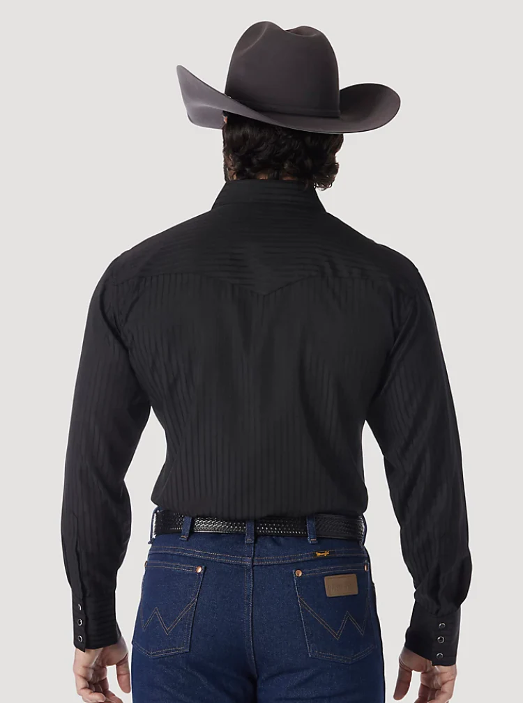 WRANGLER WESTERN LONG SLEEVE WESTERN SNAP DOBBY STRIPE SHIRT IN BLACK STYLE 75214BK - Image 2