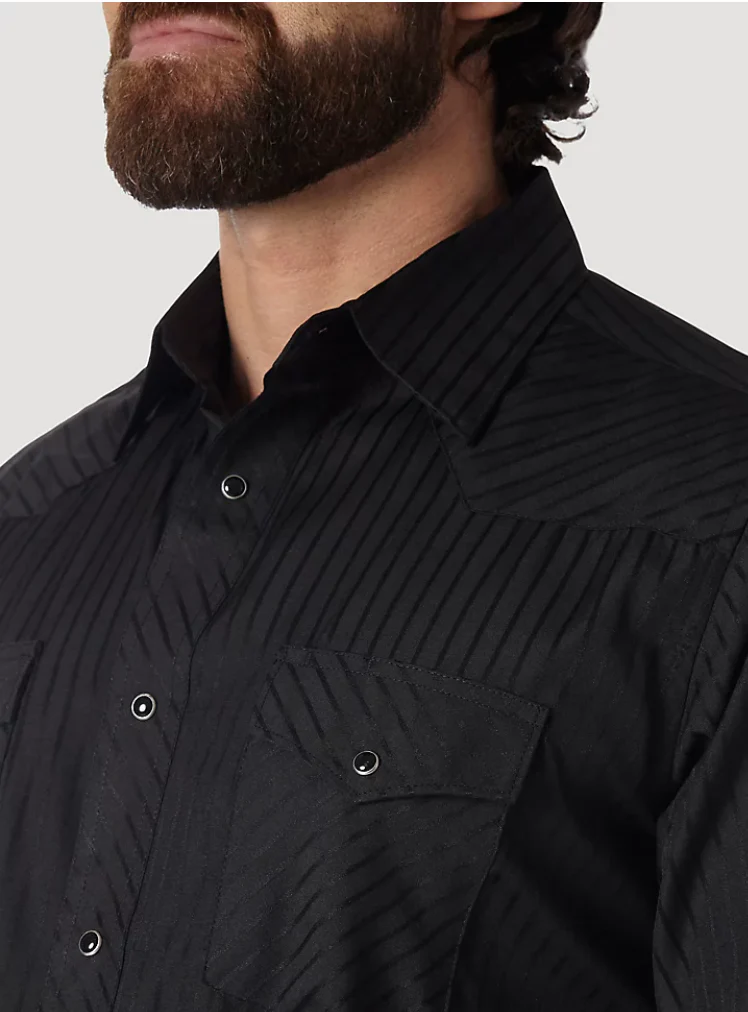 WRANGLER WESTERN LONG SLEEVE WESTERN SNAP DOBBY STRIPE SHIRT IN BLACK STYLE 75214BK - Image 3