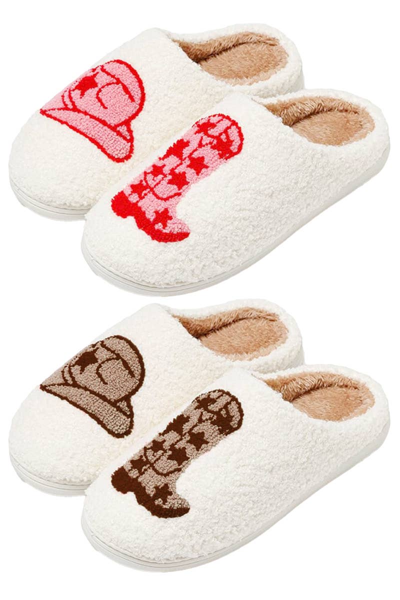 Yee-haw Cowgirl Hat Boots Terry Fuzzy Slippers