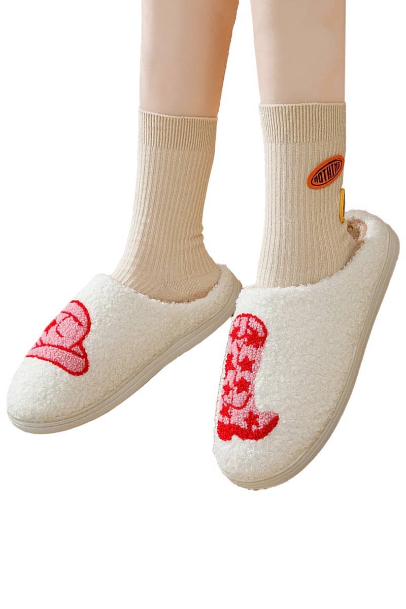 Yee-haw Cowgirl Hat Boots Terry Fuzzy Slippers - Image 2
