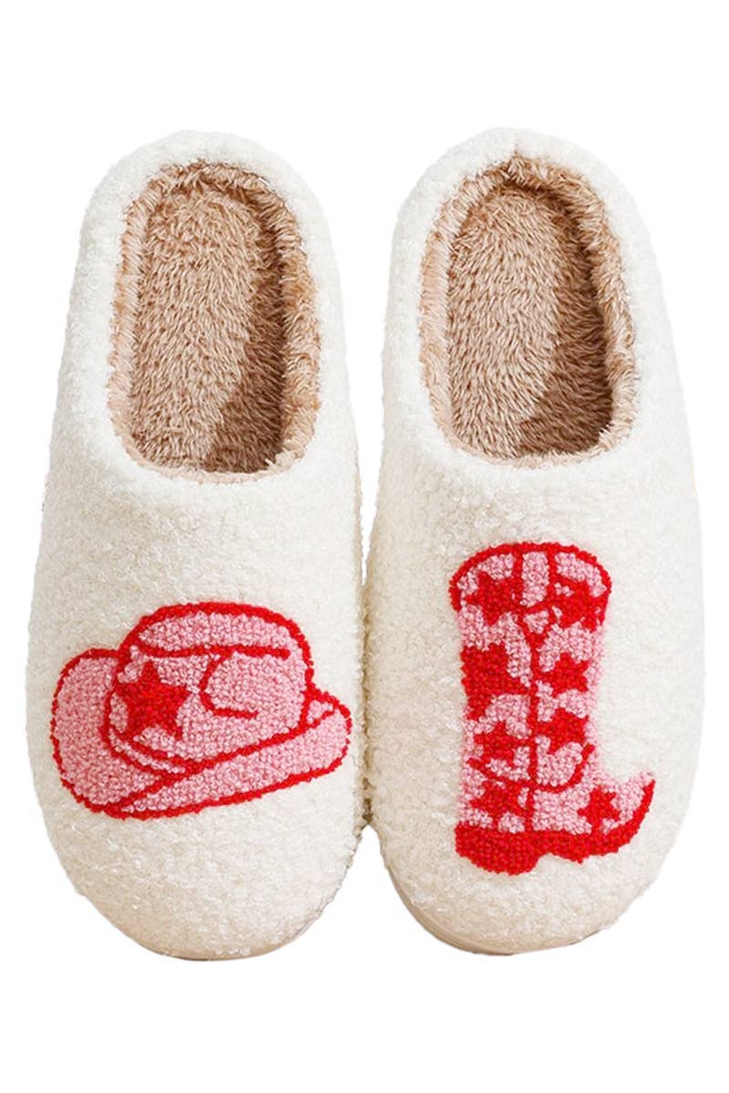Yee-haw Cowgirl Hat Boots Terry Fuzzy Slippers - Image 3