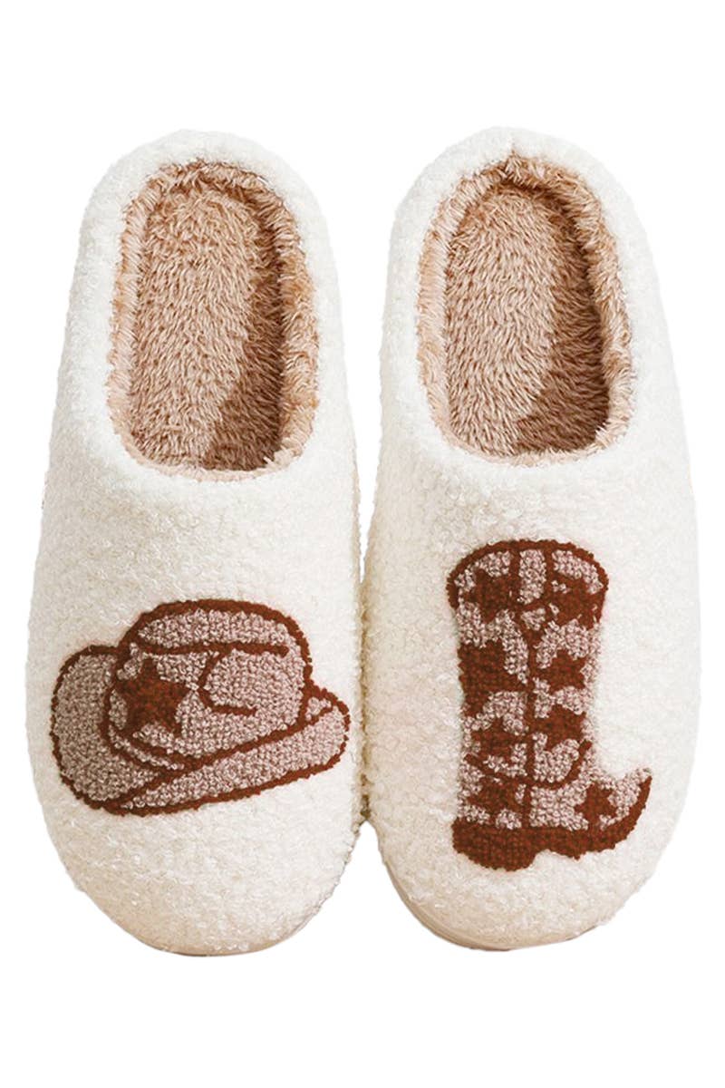 Yee-haw Cowgirl Hat Boots Terry Fuzzy Slippers - Image 5
